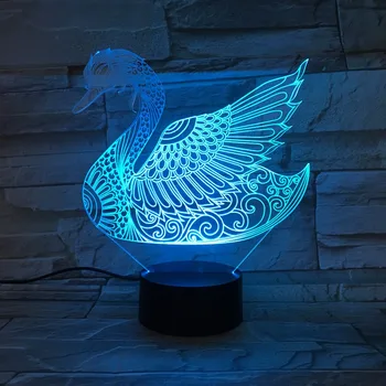 7 Farebné Swan 3D Stolové Lampy, Akryl Osvetlenie detskej Izby Dekoratívne Pre Narodeniny, Vianočné Darčeky, Romantické Svadobné Dekor