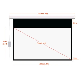 72 palcov 16:9 Elektrické Projekčné plátno Matné Biele pantalla proyeccion pre LED LCD HD Movie Motorizované premietacie plátno