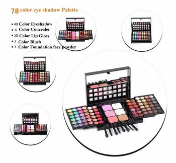 78 Farba make-up Set 48 Matným Leskom Nahé Eyeshadow Palety + 24 Lesk na Pery +6 Nadácie tvár prášok / Blush Kozmetika Kit #TL78