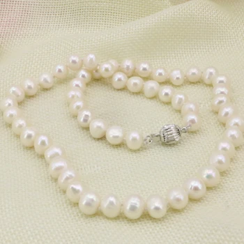 8-9mm biela perla prírodné pravých sladkovodných kultivovaných korálky náhrdelník pre ženy šperky doprava zadarmo reťazca choker 18-palcové B3234