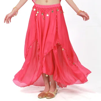 8 Farieb Pevné Dancewear Ženy, Bollywood Dance Nosenie Šifón Indickej Sukne Elastický Pás Dlhé, Brušný Tanec Mince Sukne