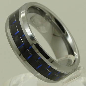 8 mm black & blue uhlíkových vlákien inlayed malé šikmé muži/ženy hi-tech poškriabaniu dôkaz svadobné volfrámu krúžok