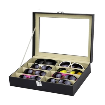 8 Sloty Okuliare Slnečné Okuliare Faux Kožené Skladovanie Organizátor Displej Prípade Box