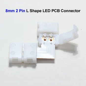 8mm 2 Pin Tvaru L 3528 LED Pásy PCB Konektor Adaptéra Pre SMD 3528 jednofarebné LED Pásy Žiadne Spájkovanie