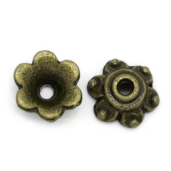 8SEASONS Perličiek Čiapky Kvet Antique Bronze(Hodí 12 mm Korálky) 7x7mm,Otvor:Cca 1.3 mm,300PCs (B27143)
