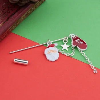 8SEASONS Ručne vyrábané Vianočné Šperky Striebornej Farby, Brošňa Kolíky Hviezdy Red White Santa Claus Rukavice Reťazca Môže Otvoriť 6x4.5 cm, 1 Ks