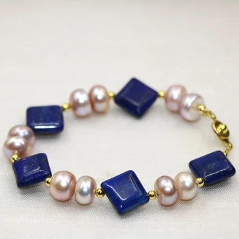 9-10 mm prírodné fialová abacus pearl lapis lazuli korálky 12 mm originálny dizajn náramkov ženy vysoký stupeň darček šperky 7.5 palcový B2997