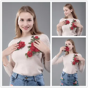 9 ks/veľa Kvet Patch DIY Rose Červené Vyšívané Škvrny Žehlička Na textilné Odznaky Šiť Na Ženy Oblečenie Appliques DIY Patch Nálepky