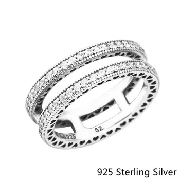 925 Sterling Silver Krúžky Európsky Štýl Šperky Dvojité Srdcia Krúžok Pre Ženy Pôvodného Módny Charms CKK