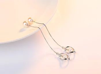 925 sterling silver módne imitácia perly dámy'long drop náušnice doprava ženy šperky žena gift drop shipping dievča