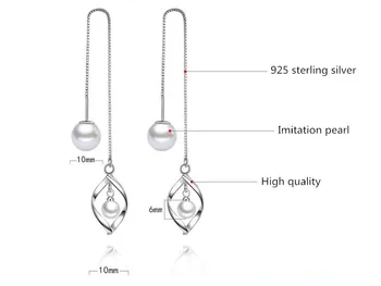925 sterling silver módne imitácia perly dámy'long drop náušnice doprava ženy šperky žena gift drop shipping dievča