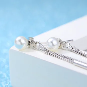 925 sterling silver módne imitácia perly dámy'long stud náušnice ženy šperky žena birthday gift drop shipping