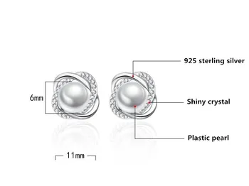 925 sterling silver módne lesklé crystal imitácia pearl flower dámy'stud náušnice ženy šperky žena darček lacné