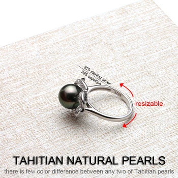 925 Sterling Silver Pearl Krúžky Prírodné Tahitian Čierna Perla, Strieborný Prsteň Nastaviteľné Kolo Pearl Krúžok pre ženy svadobný dar