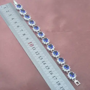 925 Sterling Silver Sky Blue Zirconia Sun Flower dámske Šperky Set Náramok Náhrdelník s Príveskom, Náušnice, Prsteň YZ0351
