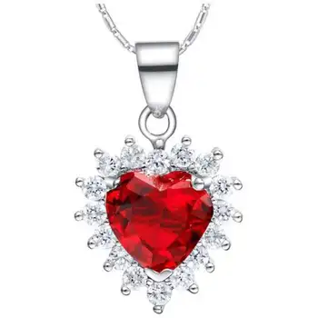 925 Sterling Silver Srdce Prívesok Náhrdelník Ružová /Červená/Fialová Crystal AAA Zirkón Prívesok Módne Značky Vintage Nové Šperky