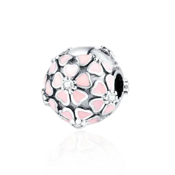 925 Sterling Silver White & Ružová Daisy Smalt Kvet, Zámok Clip zobrazili kľúčové tlačidlá Pre Ženy Fit Pandora Náramky DIY Šperky Robiť