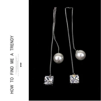925 Sterling Silver Šperky AAA Zirkón Dlho Taseel Napodobniť Pearl Náušnice Pre Ženy Boucle d'oreille Pendientes