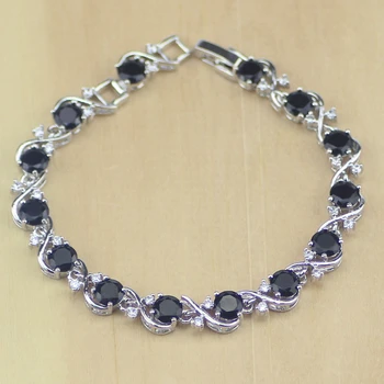 925 Sterling Silver Šperky Black Cubic Zirconia White Crystal Šperky Sady Ženy Náušnice/Prívesok/Náhrdelník/Krúžky/Náramok T228