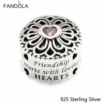 925 Sterling Silver Šperky, Láska a Priateľstvo, Ružová Pre Ženy Pôvodné Kúzlo Korálky Hodí Fandola Náramky CKK