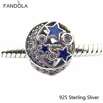 925 Sterling Silver Šperky Ročník Nočnej Oblohe, Trblietavé Polnoci Modré Smalt Pôvodné Kúzlo Korálky Hodí Fandola Náramky CKK