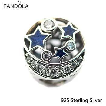 925 Sterling Silver Šperky Ročník Nočnej Oblohe, Trblietavé Polnoci Modré Smalt Pôvodné Kúzlo Korálky Hodí Fandola Náramky CKK