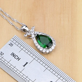 925 Sterling Silver Šperky Zelená Vytvorené Emerald Biela CZ Šperky Sady Pre Ženy Náušnice/Prívesok/Náhrdelník/Krúžky/Náramok