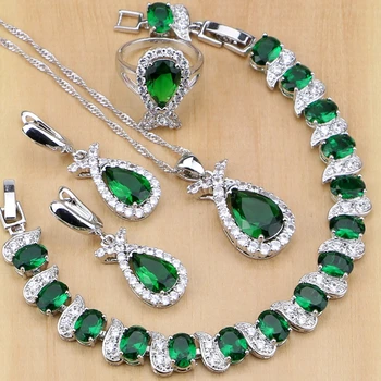 925 Sterling Silver Šperky Zelená Vytvorené Emerald Biela CZ Šperky Sady Pre Ženy Náušnice/Prívesok/Náhrdelník/Krúžky/Náramok