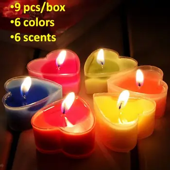 9pcs aróma vonné sviečky vonné sviečky voskové srdce tvar romantická sviečka bezdymového 6 farieb 6 kadidlo čas horenia 2 hodiny