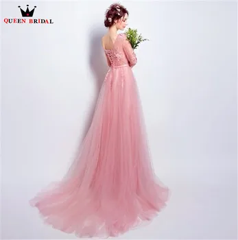 A-riadok tvaru 3 4 Rukáv Čipky Lištovanie Kvety Elegantné Formálne Večerné Šaty 2018 Nové Módne Prom Party Šaty Šaty WS08