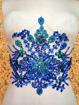 A89 35*22 cm ručne vyrábané hlboké modré šiť na Kamienkami nášivka kryštály záplaty pre top šaty, sukne pásu