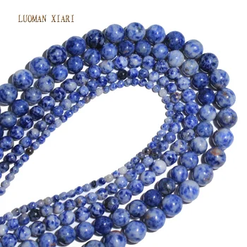Aaa+ Biela Bodka Modrá-žily v Sodalite Prírodného Kameňa Korálky Pre Šperky, Takže Diy Materiál Pre Náramok 4 mm 6 mm 8 mm 10 mm 12 mm Strand
