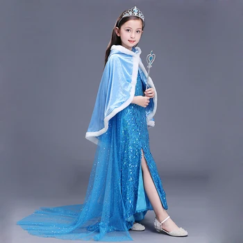 ABGMEDR Značky Deti Vianočné Oblečenie Dievčatá Elsa Princezná Flitrami Šaty Deti Teplé Modré Plášť Elsa Kráľovná Cosplay Kostým