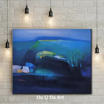 Abstrakt modrá noc vallage krajiny plátno potlače olejomaľba tlačené na plátno steny v obývacej izbe umeleckou výzdobou obrázok