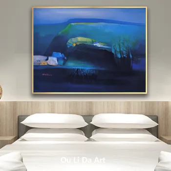 Abstrakt modrá noc vallage krajiny plátno potlače olejomaľba tlačené na plátno steny v obývacej izbe umeleckou výzdobou obrázok