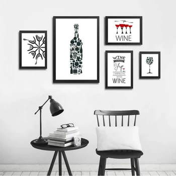 Abstrakt Víno Citácie Plátne Obrazy Čiernej a Bielej Nordic Plagát, Tlač Wall Art Pop Obrázky Kuchyňa Bar Domova bez rámu
