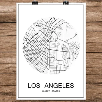 Abstraktný Svet Ulice Mesta Mapu LOS ANGELES, USA Tlač Plagátu Natieraný Papier Kaviareň Obývacia Izba Domáce Dekorácie na Stenu-Nálepky 42x30cm