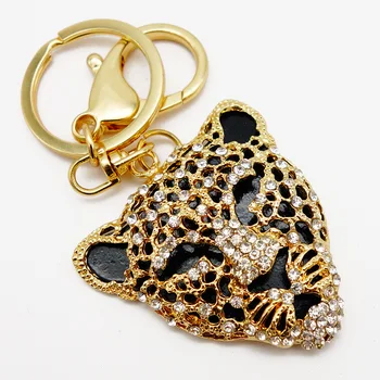 Adojewello Šperky Drahokamu Crystal Leopard Hlavu Keychain Keyring Pre Auto Kabelka Chram Kľúča Držiteľa