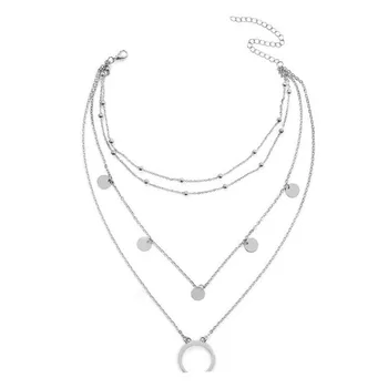 AE-CANFLY Strieborná Zlatá Farba Choker Náhrdelník Moon Star Tvar náhrdelníky & prívesky Viacerých Vrstiev Lady collares Šperky NX134