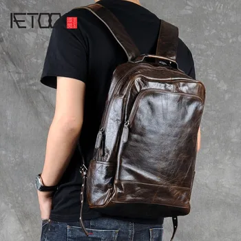 AETOO Retro olej, vosk mužskej kože batoh batoh taška head vrstva cowhide jednoduché počítačové taška na voľný čas cestovanie
