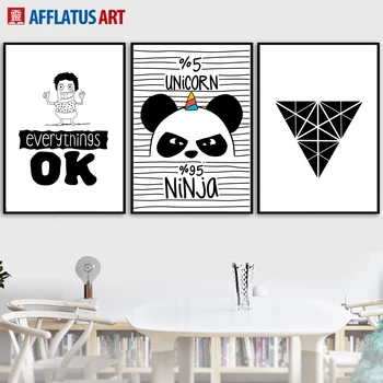 AFFLATUS Indickej Medveď Panda Nordic Plagát na Stenu Umelecké Plátno na Maľovanie Čierna Biela Plagáty A Potlačou obrazov na Stenu Pre Obývacia Izba
