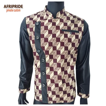 Africké oblečenie 2017 jeseň mužov kabát AFRIPRIDE celý rukáv singel svojim bežné kabát bavlny a umelú kožušinu patchwork A731404