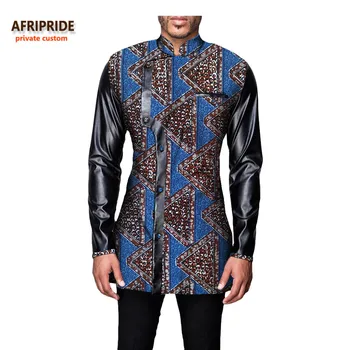 Africké oblečenie 2017 jeseň mužov kabát AFRIPRIDE celý rukáv singel svojim bežné kabát bavlny a umelú kožušinu patchwork A731404