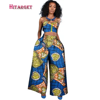 Africké Oblečenie 2017 módne Ženy Nastavuje bez rukávov krátky top+dlhé nohavice oblek pre ženy dashiki batik tlač čistej bavlny WY1558