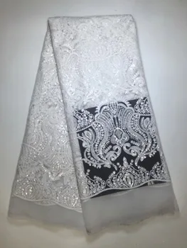 Africké Čipky Textílie Čierne Africké Guipure Čipky textílie s Flitrami Vysokej Kvality francúzskej Čipky Sequin Textílie D19882