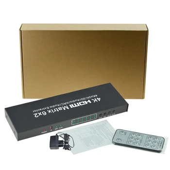 Aikexin 4K HDMI Matice 6 x 2,HDMI Prepínač Splitter 6 v 2 s IR Diaľkové Podpora HDMI 1.4 Audio Extractor, SDPIF/Toslink Sa