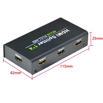 Aikexin Ultra HD 4K 4 Spôsob HDMI Splitter 1 Vstup 4 Výstup Rozbočovač HDMI 1.4 Splitter 1x4 Podporuje 4Kx2K 3D 1080P pre TV,PC,PS3
