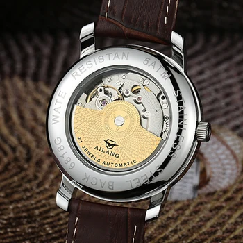AILANG Mužov Jednoduchý Dizajn Mechanické náramkové hodinky 30 M Športové Nepremokavé Real Black Kožené Hodinky Relogio Masculino A080