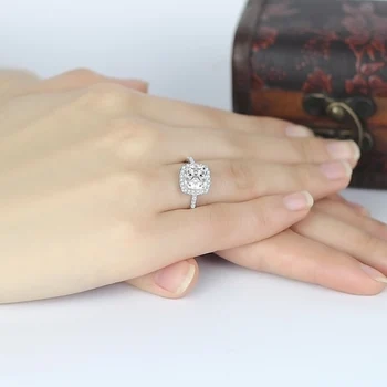 AINOUSHI 2 Carat Vankúš Halo Prsteň Zásnubný Snubné Prstene 925 Sterling Silver Krúžky Prst Lab Vytvorili Pre Ženy Strany Darček