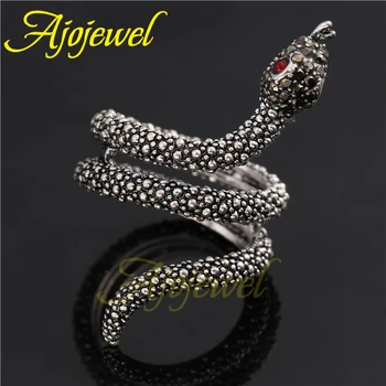 Ajojewel Pohode Red Crystal Black CZ Veľký Had Krúžok Šperky Pre Mužov a Ženy, Vintage Šperky